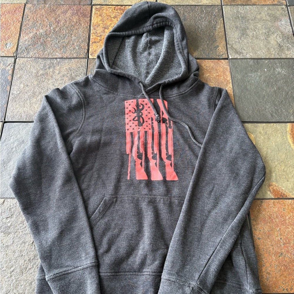 Browning Charcoal Gray Hoodie with Red Flag Graphic